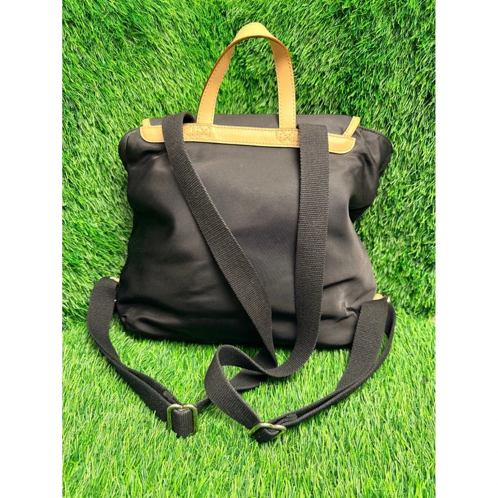 Kate Spade New York Black Nylon Leather Trim Flap Backpack Hot Pink‎ Lining
